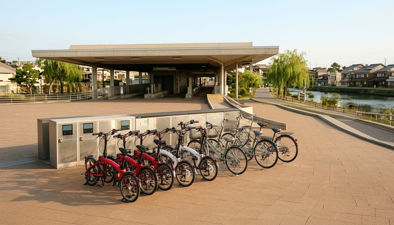 愛知縣蟹江町JR蟹江駅南口停放嘅 Birdy 同 Brompton 摺疊車