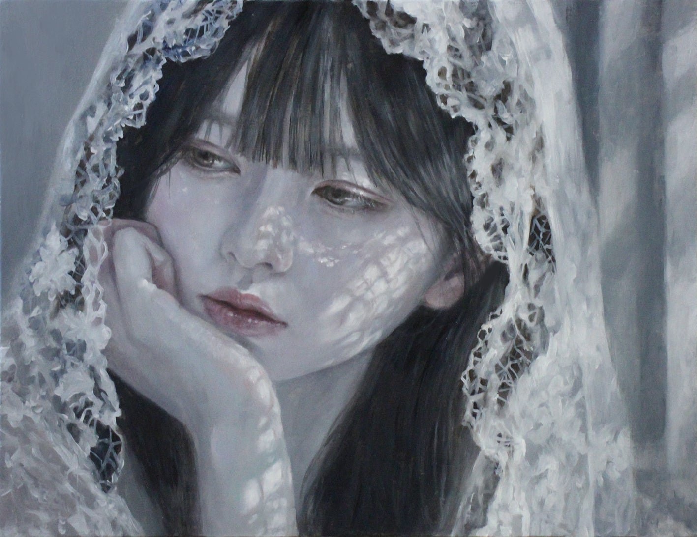「White Veil」(油彩、F6 號),198,000 日圓,出自「鈴木那奈・鏡泰裕 二人展」