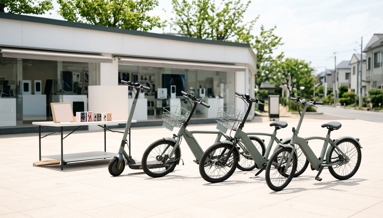 日本YAMADA電機店內展出嘅電動代步車同電動滑板車