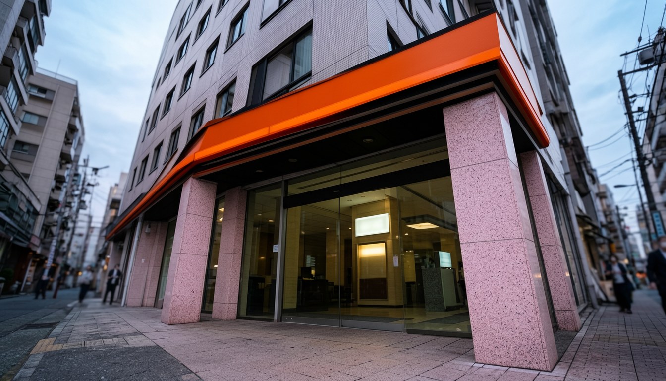 福岡天神九層酒店外觀，地面街道，無文字或商標