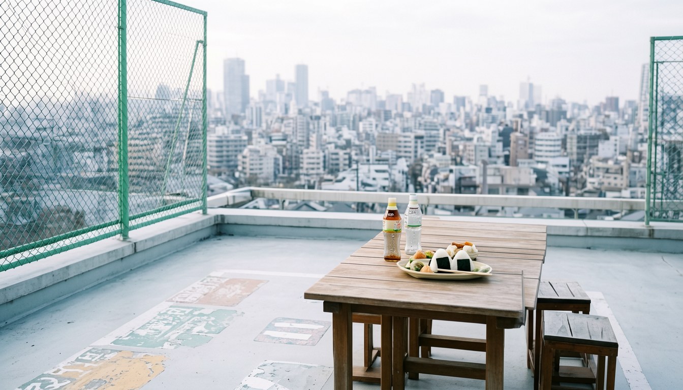 「忘卻バッテリー」聯名主題原創角色描繪插畫:屋頂午休情景(示意)