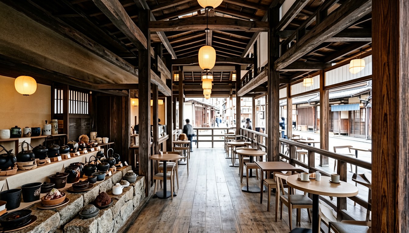 金澤東茶屋街傳統町家外景,木造建築沿石板路排列,店舖掛住招牌