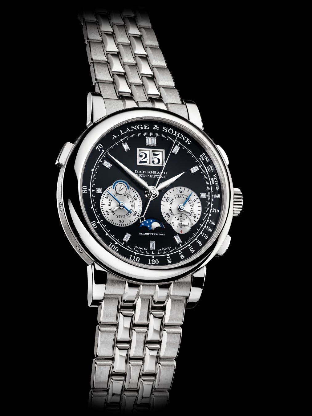 朗格 Dato Perpetual 鉑金新作,黑色錶面配 11 粒鑽石刻度