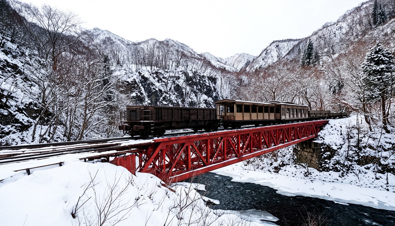 雪景中的黑部峽谷觀光小火車