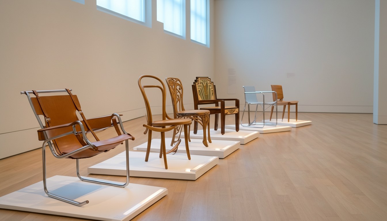 金沢國立工芸館「デザイン・クロニクル展」展場:不同時期設計展品並置