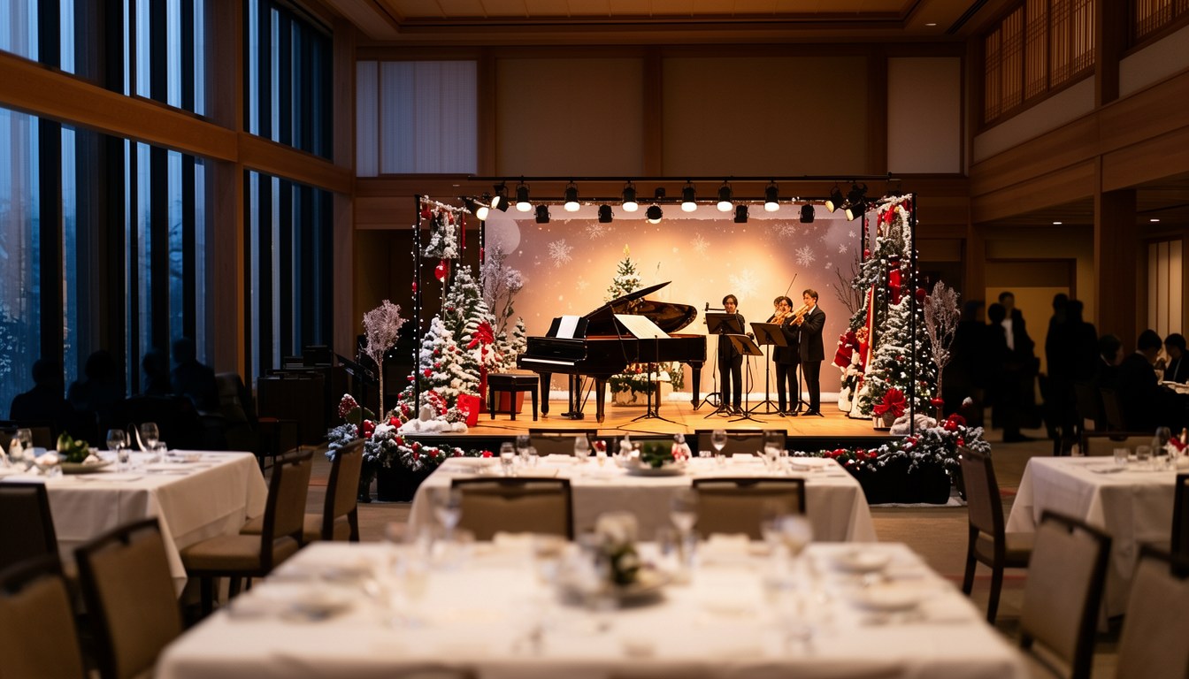 Hotel New Otani 幕張酒店外景,夜間燈光下嘅大堂入口
