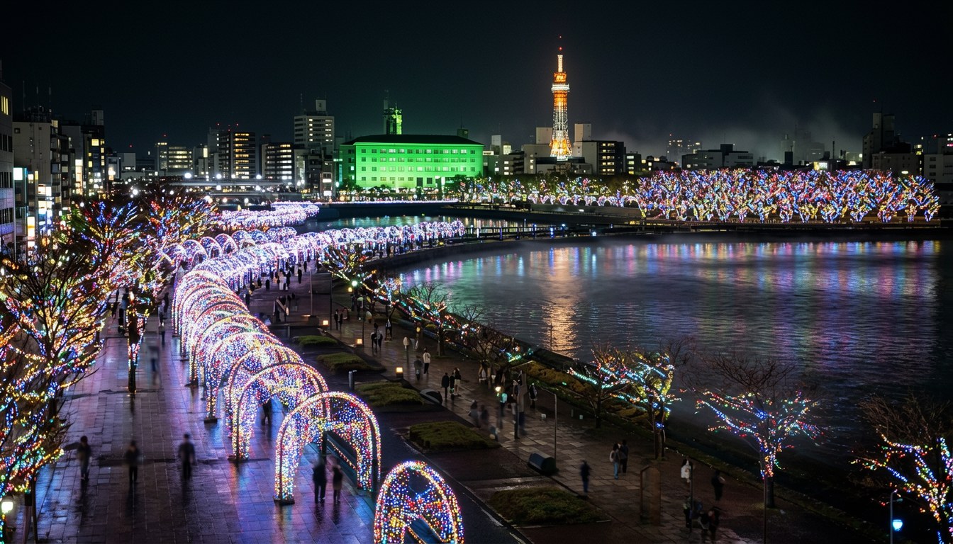 日本港口城市夜景燈光