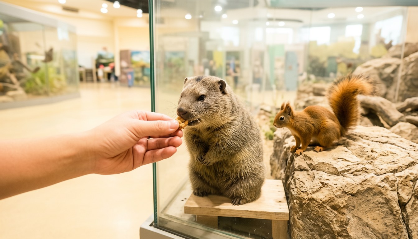 室內互動動物園展示區,遊客可以近距離餵食小動物