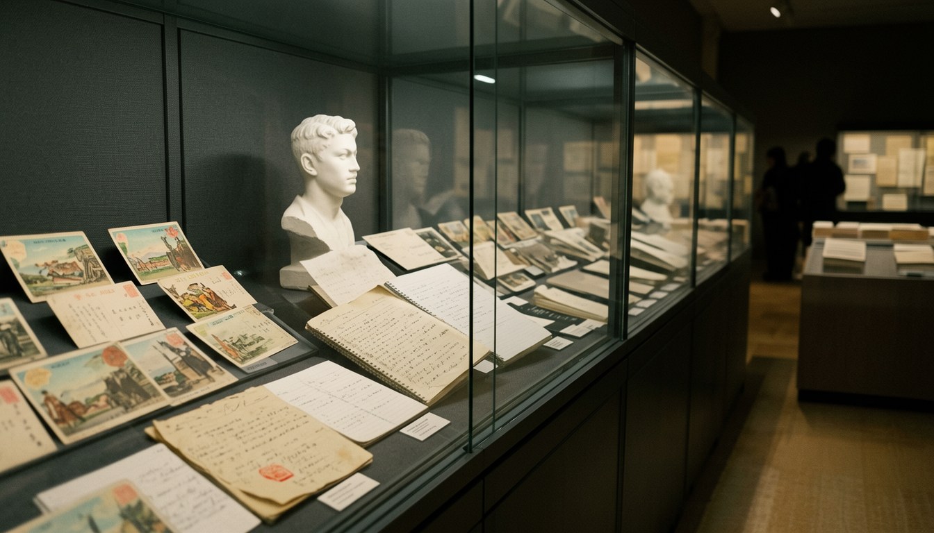 群馬県立土屋文明記念文學館嘅書展場景,擺放文學資料