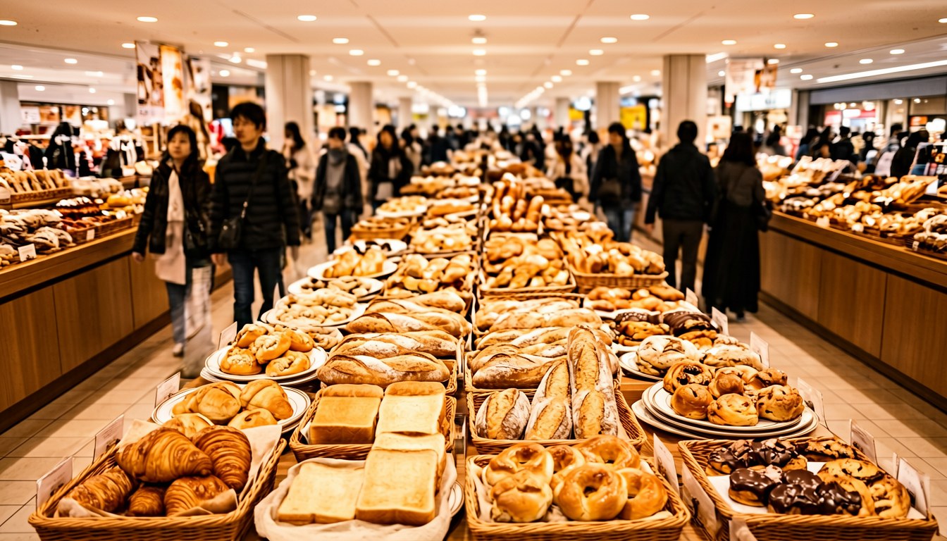 大丸梅田地下麵包樓,櫥窗內擺滿各式手作麵包及可頌