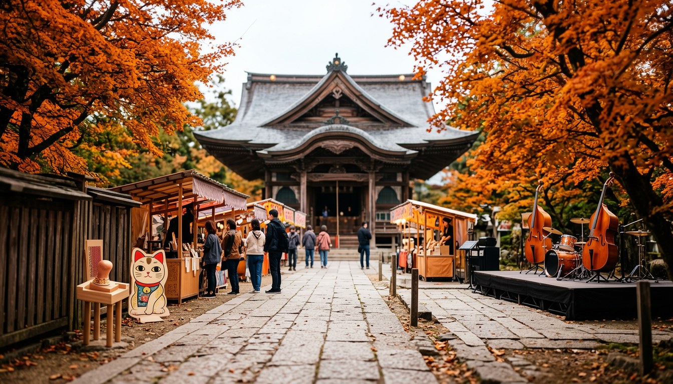 長野小諸市舊北國街道沿線寺廟，庭院內有貓貓，秋季樹葉變色