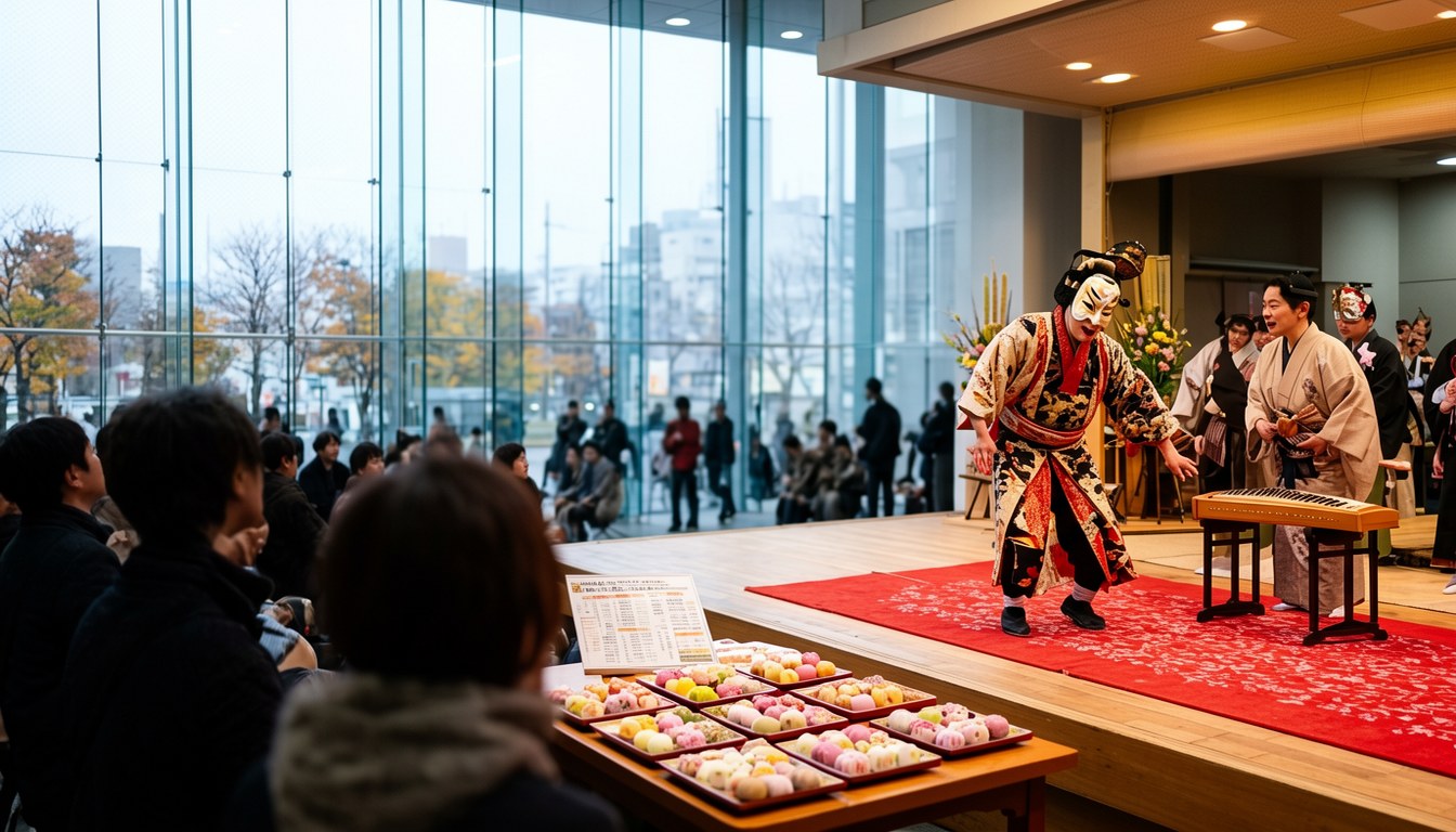 金城市場內嘅和菓子攤位同傳統藝術展示,入場免費(10月31日期間限定企劃)