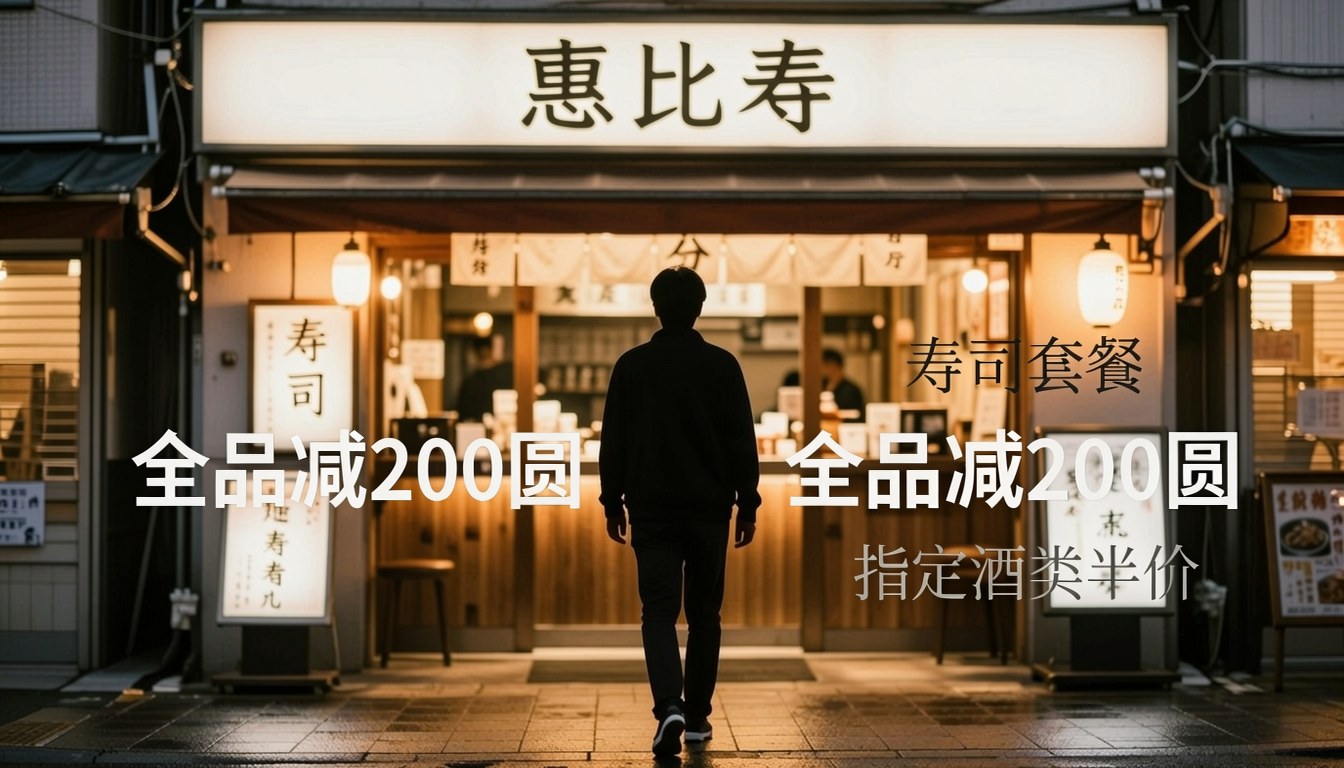 喺惠比壽站附近嘅立食壽司店,顧客喺櫃枱前食壽司