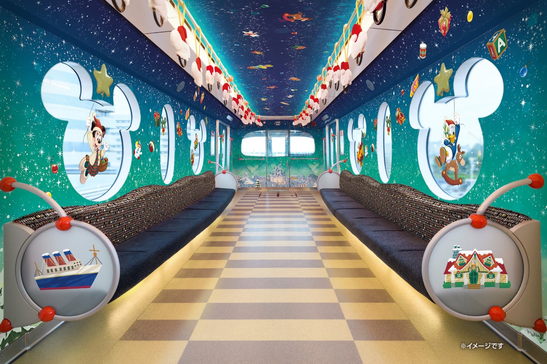 迪士尼聖誕限定塗裝列車(Disney Christmas Liner)車廂外觀示意圖
