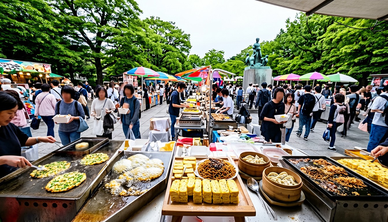 安滿遺跡公園SAKURA廣場嘅B-1格蘭披公認活動現場,各地美食攤位排成一列