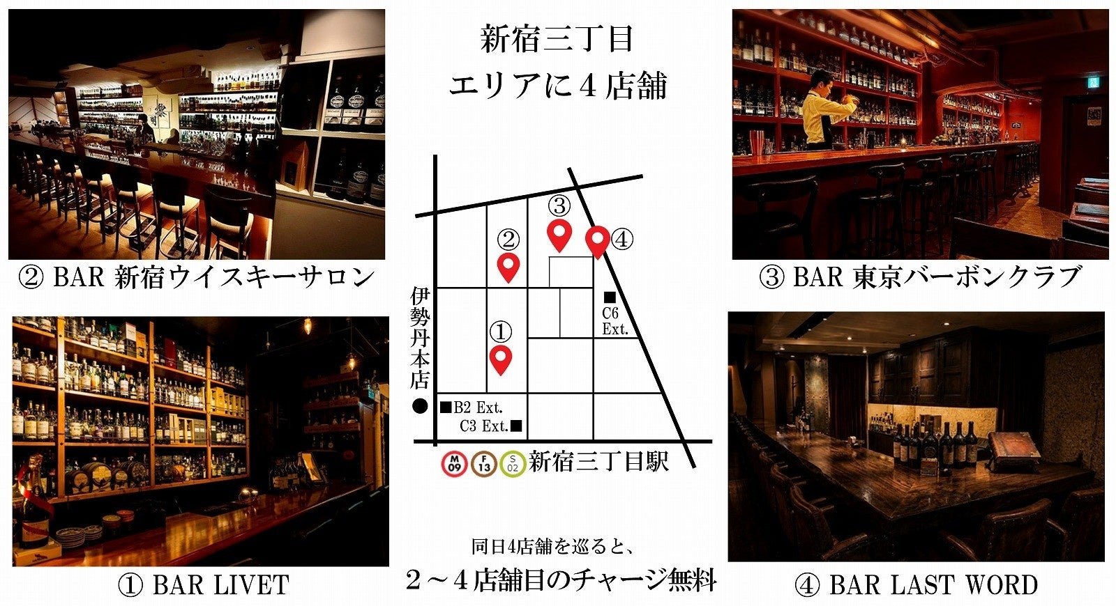 株式会社Royal Mile喺新宿嘅4間直營bar:BAR LIVET、BAR 新宿 Whisky Salon、BAR Tokyo Bourbon Club、BAR LAST WORD