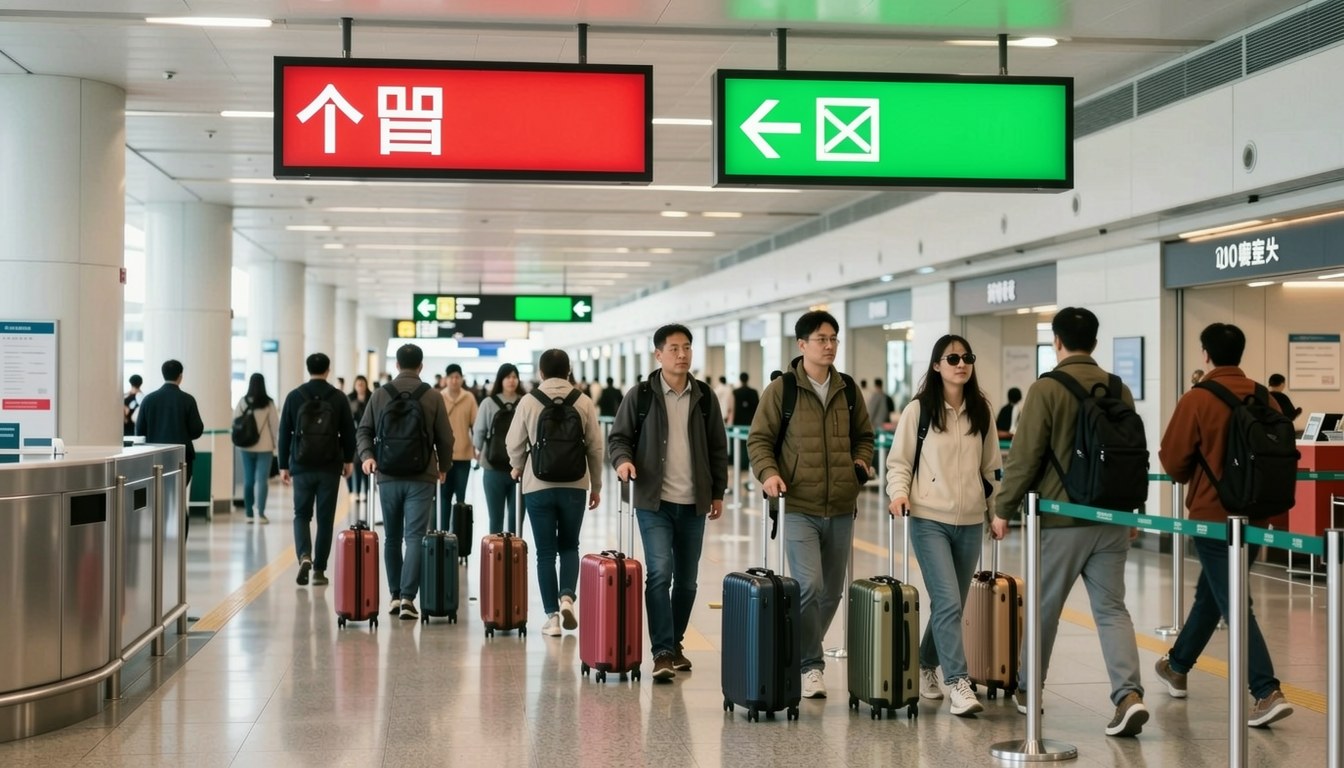 香港國際機場海關申報通道，旅客排隊過關