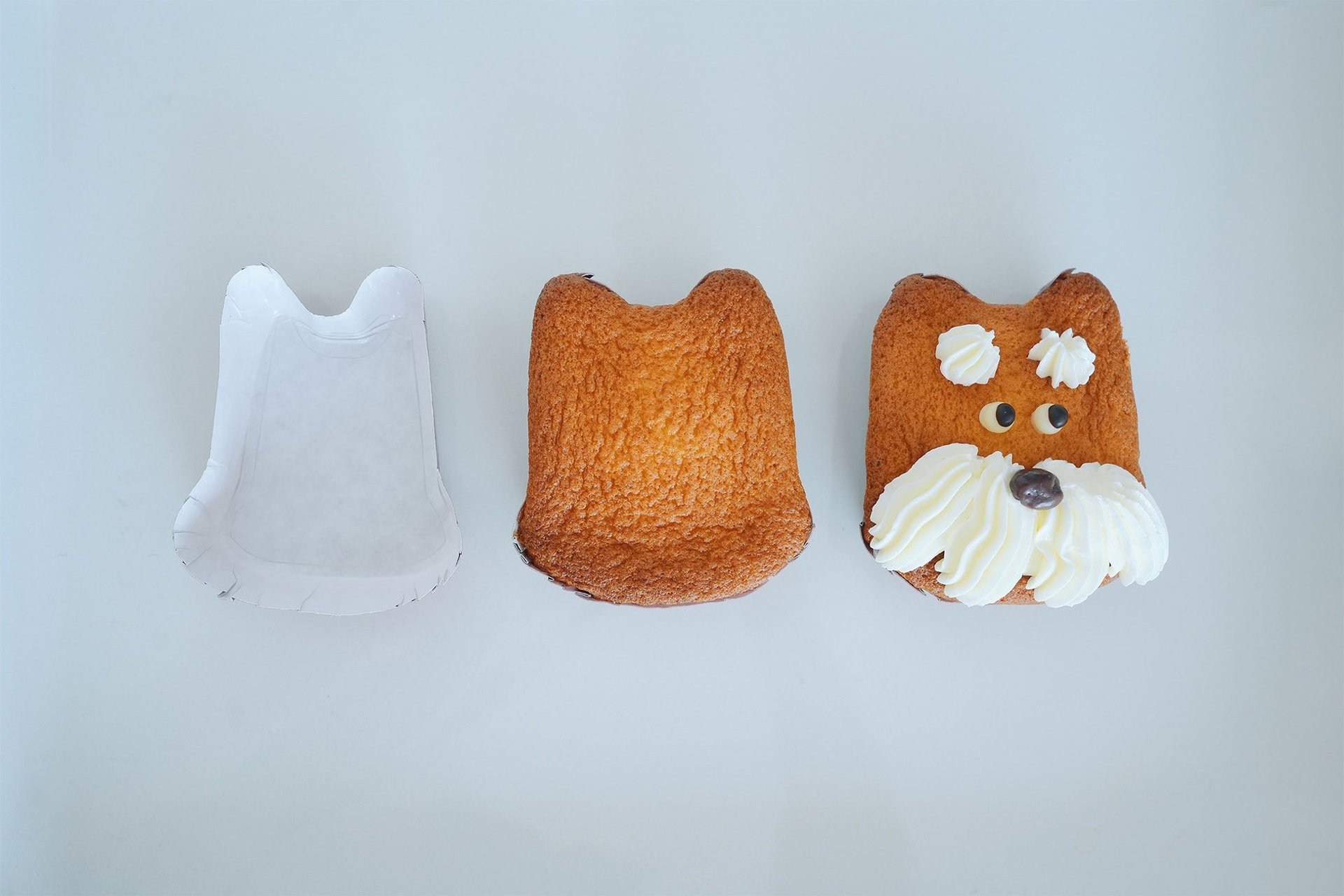 Maison terrier Collection 狗型烤碗產品展示，烤出之後用奶油繪製狗面