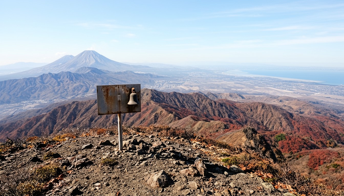 矢倉岳山頂嘅360度全景，遠眺富士山同相模灣