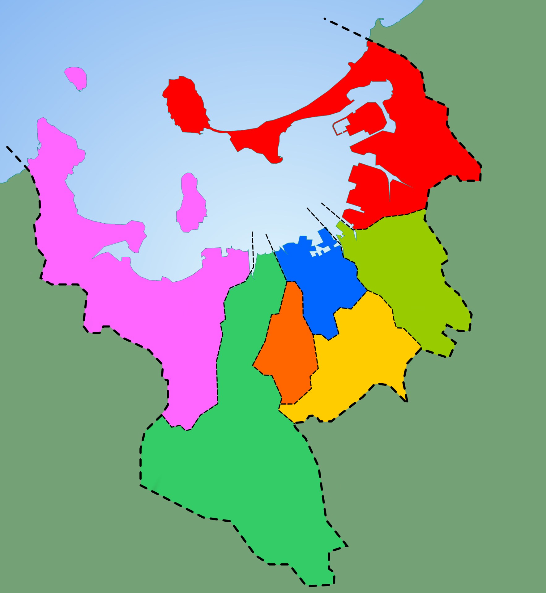 福岡海之中道海濱公園秋季風景,園內設南瓜同鬼怪造型嘅萬聖節裝飾,背景為海灣同長條狀島嶼