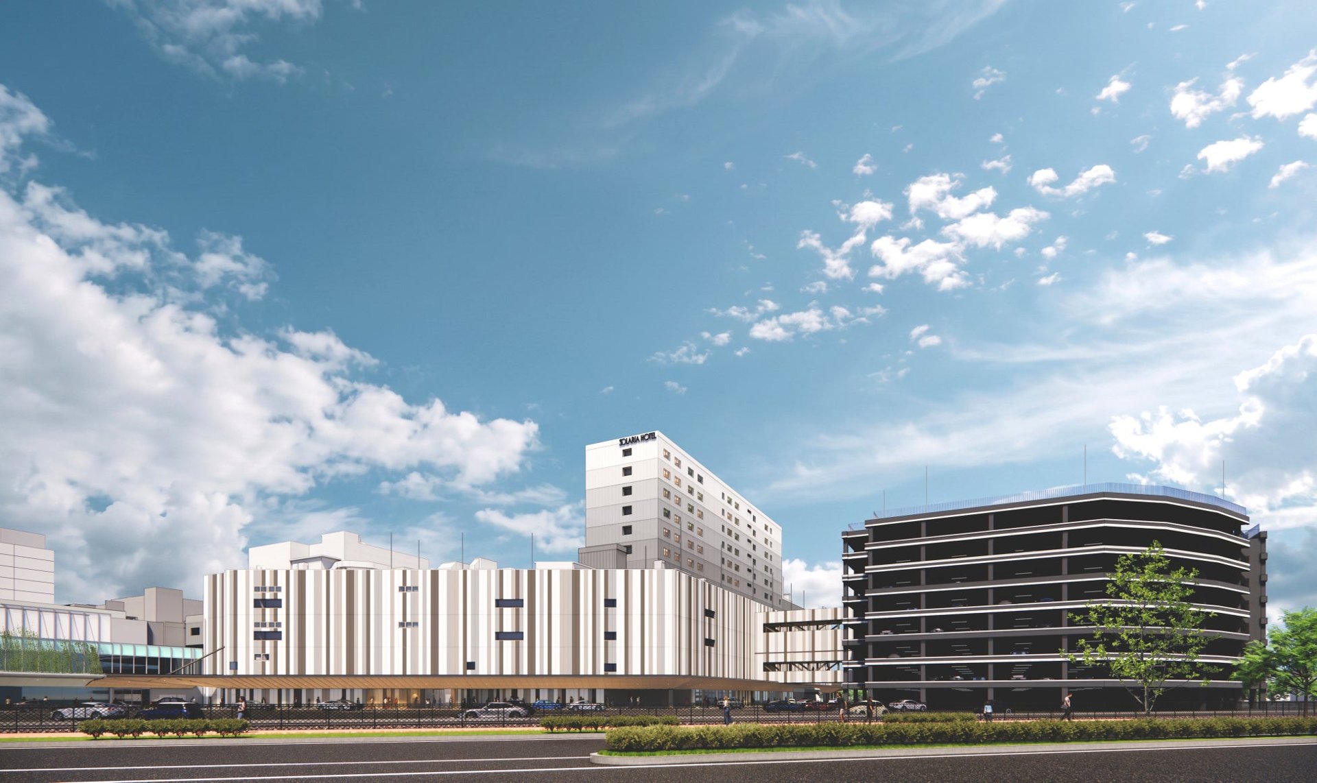 福岡機場TABISIA新複合設施建築外觀（來源：梓設計・隈研吾建築都市設計事務所・西日本技術開発共同企業）