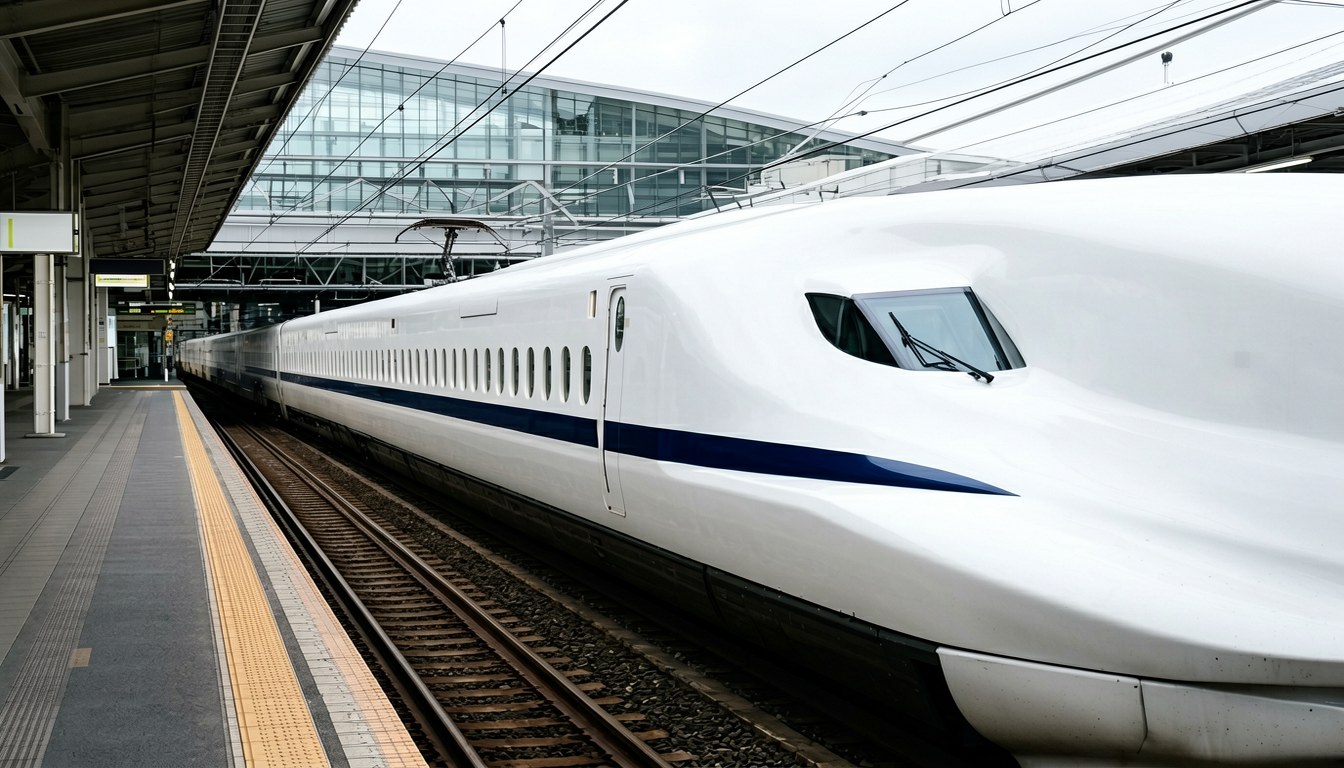 日本車站月台停泊嘅新幹線列車