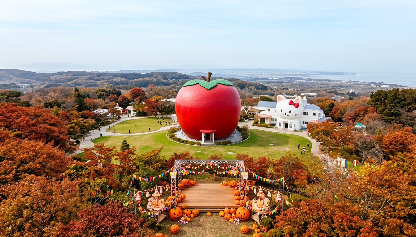淡路島「AWAJI HELLO KITTY APPLE LAND」嘅秋季萬聖節主題活動,包括集章任務、迷你舞台同親子一日通行套票,以及秋日限定餐飲。