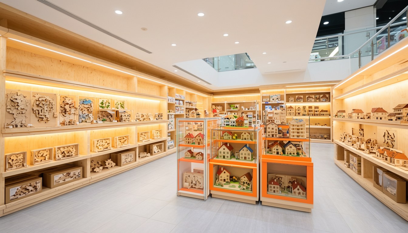 池袋陽光城地下一層新開張玩具店Rolife內景，陳列DIY立體拼圖及微型小屋組