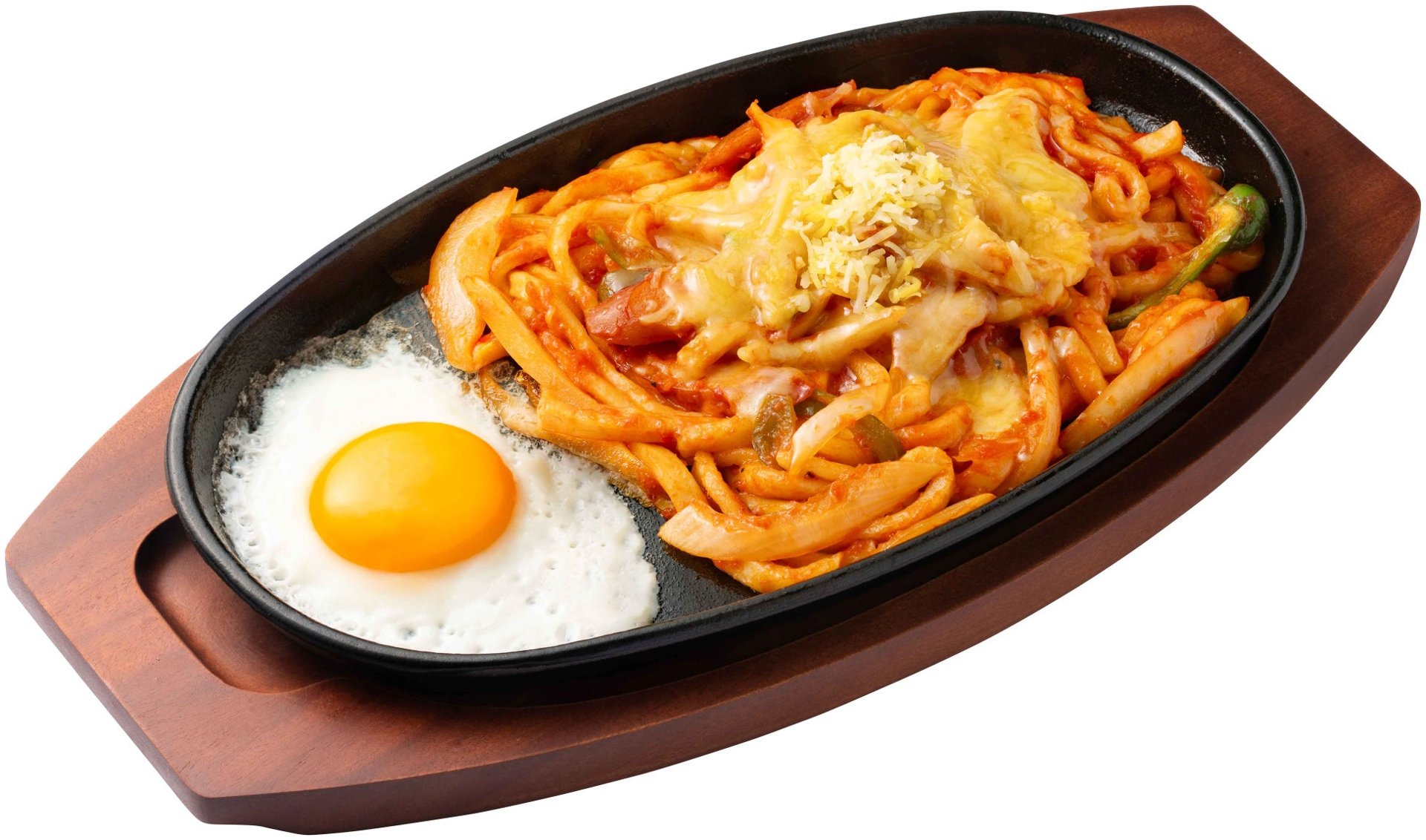 資さんうどん鐵板納豆坦烏冬,蓋有炸蛋,熱氣騰騰
