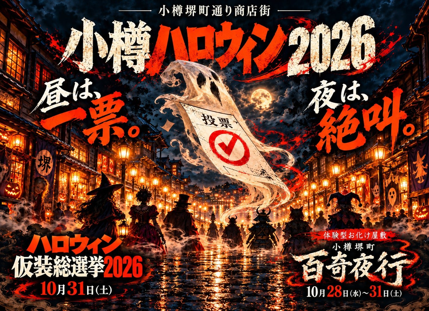 小樽堺町萬聖節2026：扮鬼投票、鬼屋派糖日夜各搞各嘅