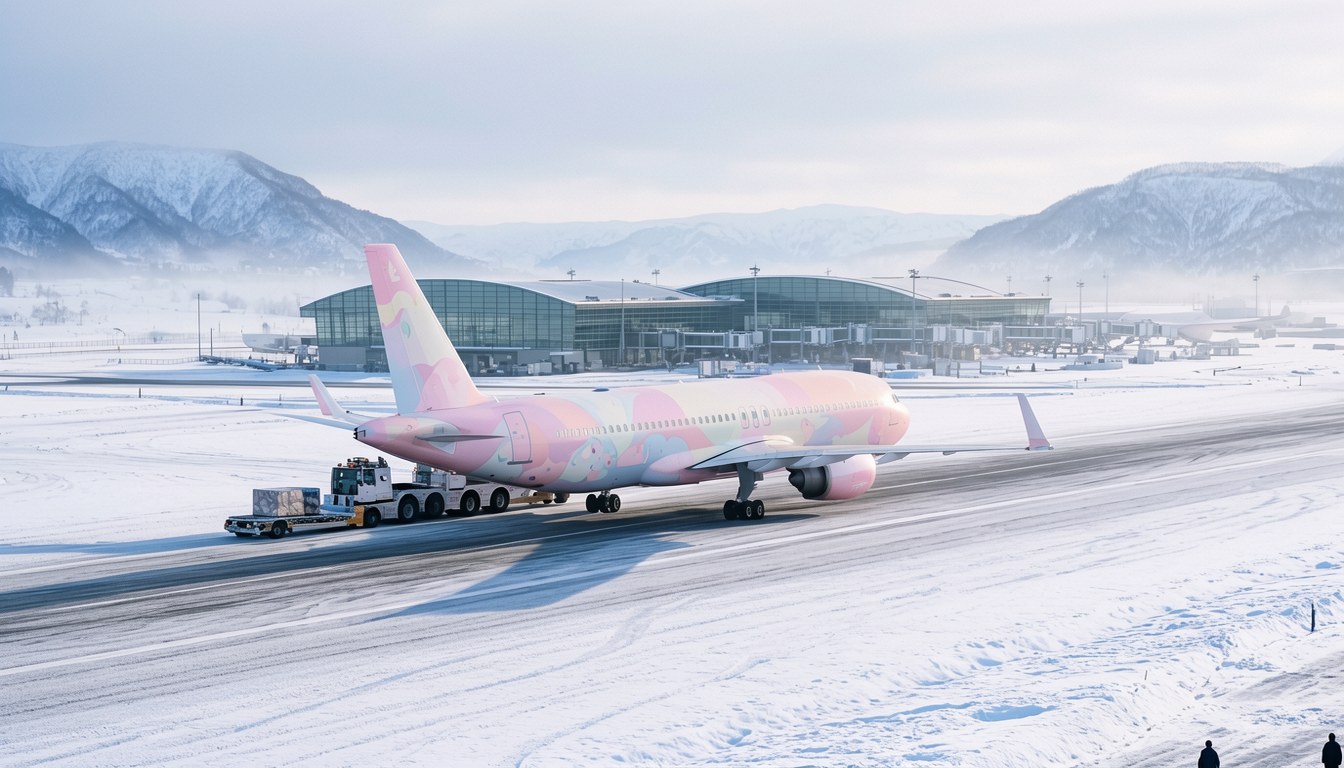 長榮航空 A321neo 包機喺冬季跑道起降,面向道東航線(示意圖,非實景)