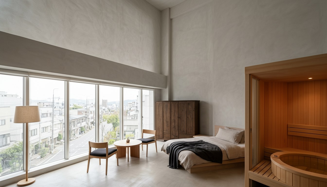 HOTEL NID客室，深色木材家具，寧靜簡約风格