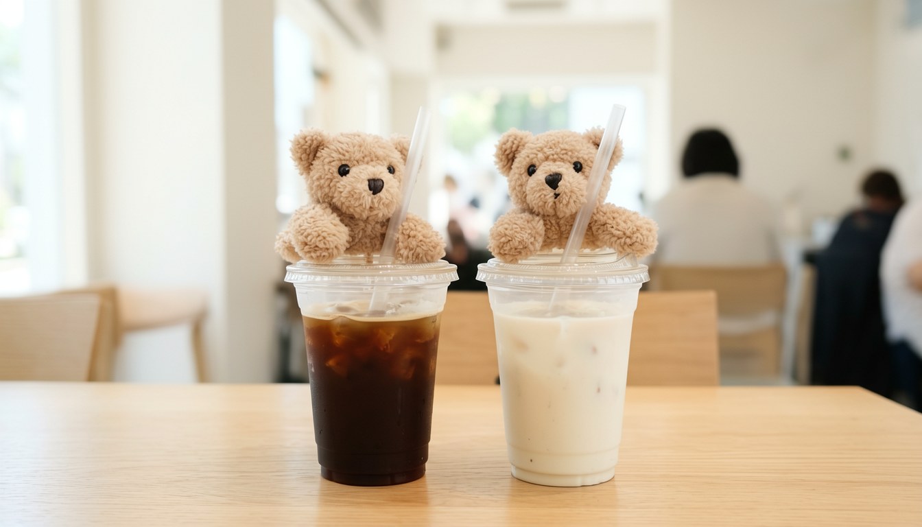 小熊掛杯咖啡同小熊吊飾放喺咖啡店櫃檯上（示意圖）