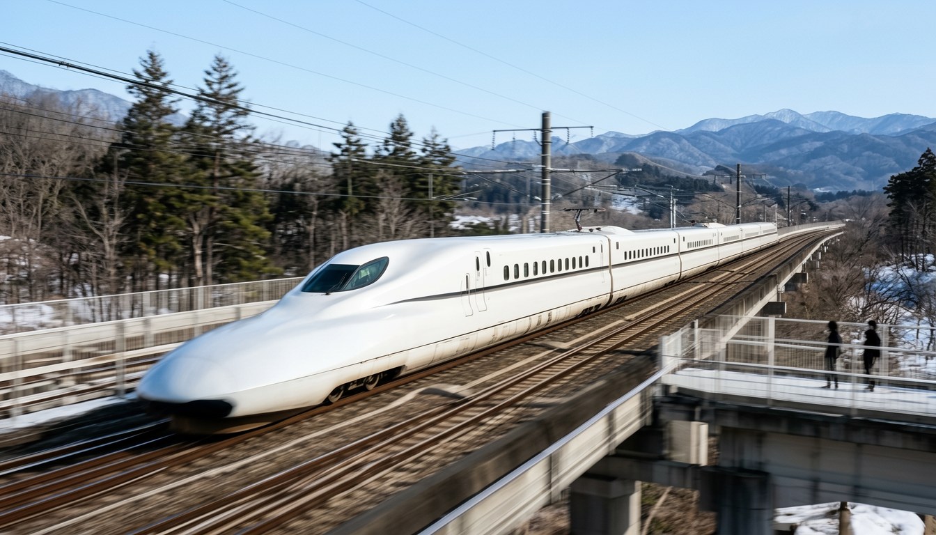 日本新幹線列車行經郊外
