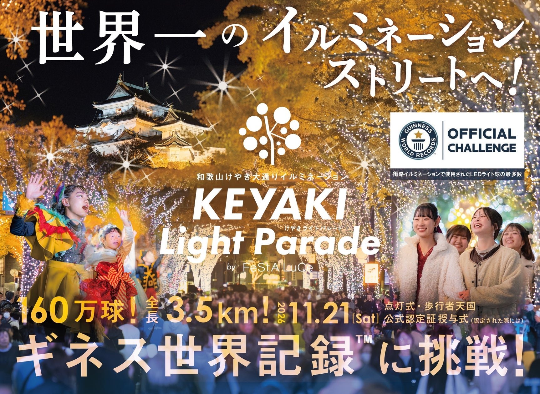 和歌山市KEYAKI街路燈光秀，行道樹燈亮彩色LED燈飾